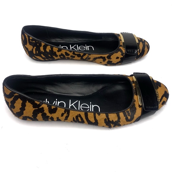 Calvin Klein Oneta Leopard Print Calf Hair Leather Embellished Ballet Flats - 7 - Picture 7 of 7